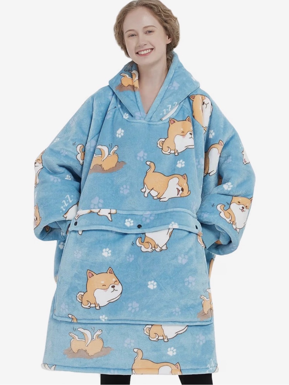 Wearable Blanket Hoodie Oversized Sherpa Blanket Shiba inu design